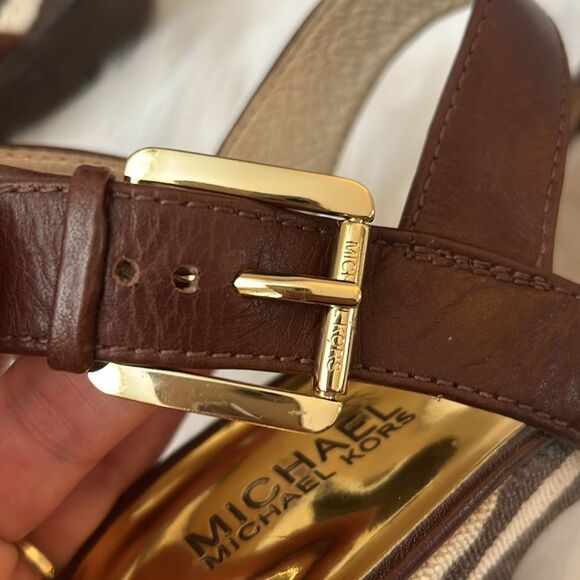 Michael Kors Ivana Mocha Zebra Animal Print Canvas Platform Sandals Heels 8.5 - Picture 5 of 10